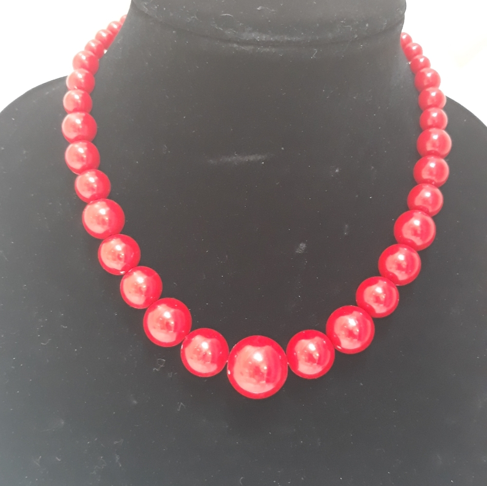 Vintage Inspired Red Beaded Necklace Bracelet